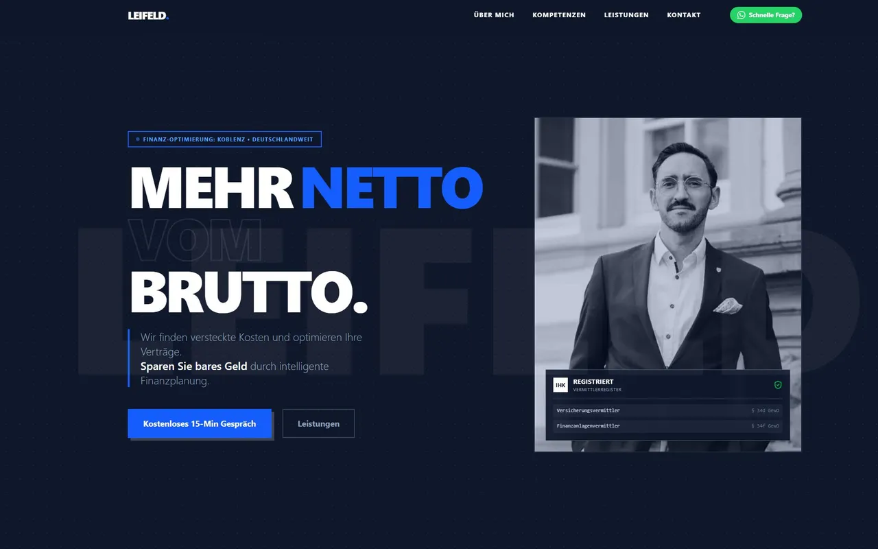 Webseite von Leifeld Finanzen - DSGVO- und conversion-optimiert